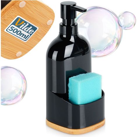 Vilde Distributeur de savon 500 ml bambou bois antidérapant noir (1/5)