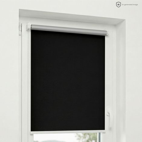 Estika Verdunklungsrollo ohne Bohren - 60 x 150 cm - Schwarz - Thermorollo, Sonnenschutz für Fenster im Innenbereich, Klemmfix Fensterrollo (1/5)