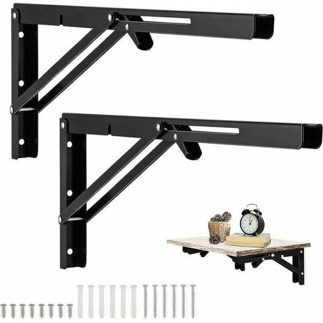 2 Pièces Equerre Rabattable Murale Noir, 500 x170mm Support Console Pliable Equerre, Équerre Pliante Charge Lourde, Supports Équerre Étagère Pliante Pour Garage établi
