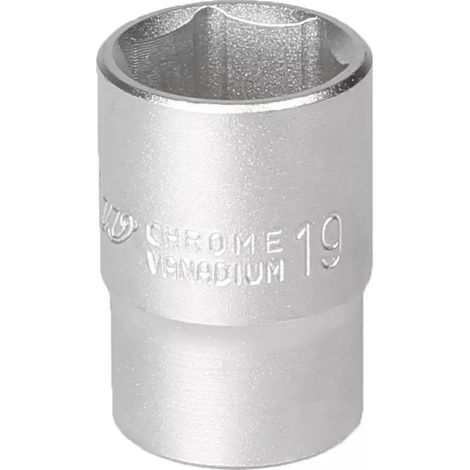 Steckschlüssel 1/2 Zoll, 6-Winkel, 19 mm, Chrom-Vanadium-Stahl (CRV)