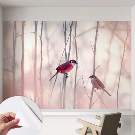 Papier peint adhésif autocollant pour salon chambre à coucher tendance et originale Couple d'oiseaux 152x104 cm (1/5)