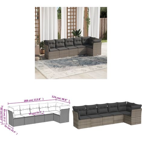 Salon de jardin 6 pcs avec coussins gris résine tressée - Ensemble Salon De Jardin - Mobilier Extérieur - Canapé Jardin - Résine Tressée - Rotin Synthétique - Home & Living (1/3)