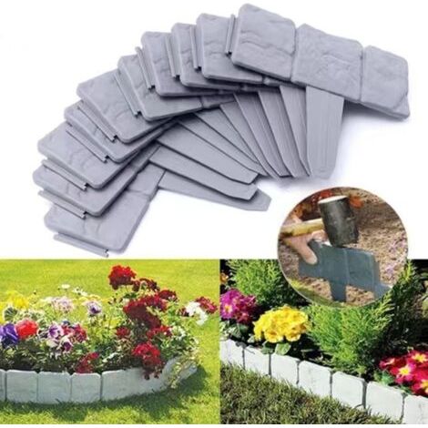 10 décorations de jardin en plastique aspect galets + bordure imitation pierre (1/4)