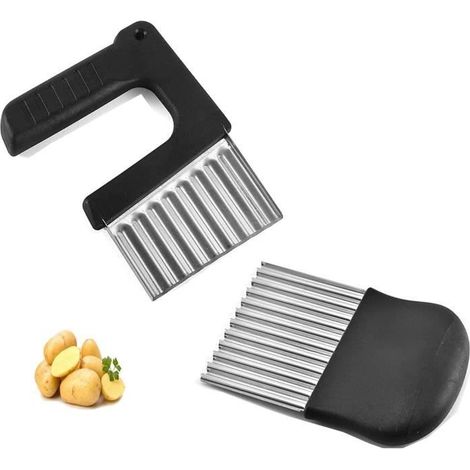 Couteau de Tranches de Pomme de Terre - Multifonctionnel - Acier Inoxydable - 2 pièces - Design Ondulé (1/4)