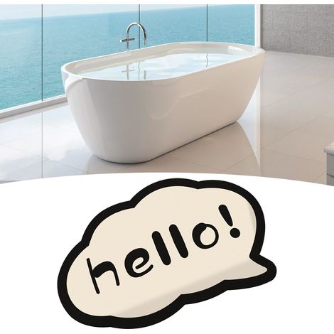 Tapis de sol en diatomite noir et blanc personnalisés pour la maison et la salle de bain. Absorbants, séchage rapide, effet nuage. Bonjour.