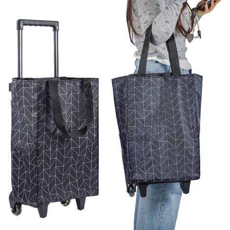 Shopping Trolley on Wheels Foldable Trolley Bags with Telescopic Handle Reusable Water Proof Trolley Bag 2 in 1 Shopping Trolleys Suitable for Shopping Supermarkets and Travel Blue (1/4)
