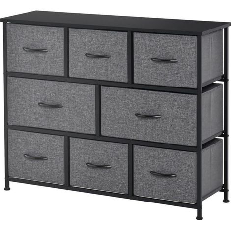 Commode 8 tiroirs rangement en tissu poignées intégrées structure métal design moderne teinte gris foncé (1/5)