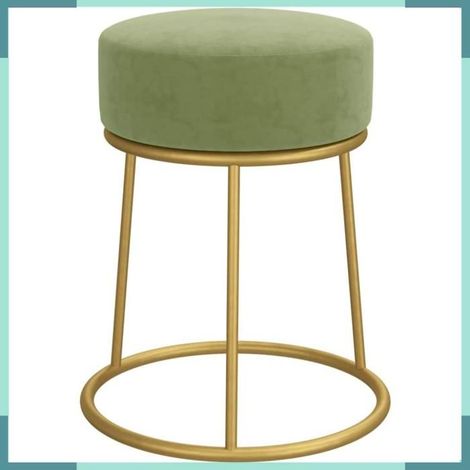 340262 Tabouret rond Vert moutarde Velours (1/4)