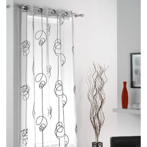 Homemaison – Voilage à œillets 140 x 240 cm – Voile polyester imprimé Looping blanc/noir – Finition œillets métalliques pour pose facile