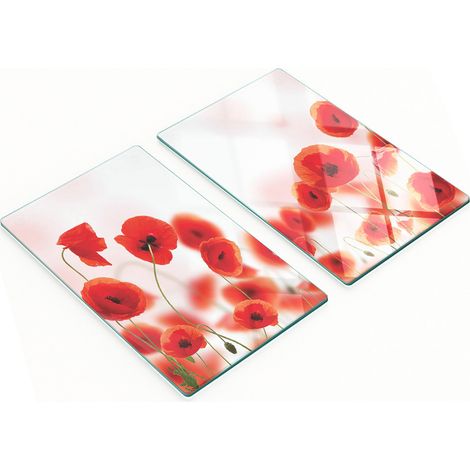 Tableros de vidrio decorativos multifuncionales para cocina, dise帽o Campo de Amapolas, 2x30x52 cm
