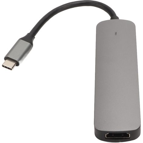 Station d'accueil USB C 6 en 1 avec HDMI, ports USB 3.0, USB 2.0, lecteur de cartes SD, chargeur PD, couleur gris (1/5)