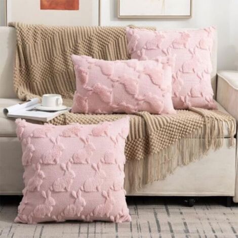 Housse De Coussin - Fausse Fourrure Rose - Motif Lapin Relief - 45 x 45 cm - Pour Lit Et Canapé - Lot De 2 (1/5)
