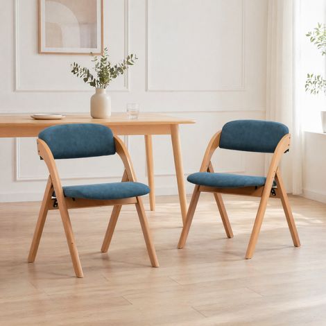Set di 2 sedie pieghevoli da pranzo, seduta imbottita, legno di faggio, blu HAVRYA (1/5)