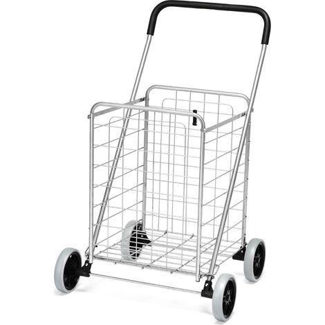 Chariot de courses pliable 43 x 52 x 89 cm 4 grandes roues maniables design léger en acier argent