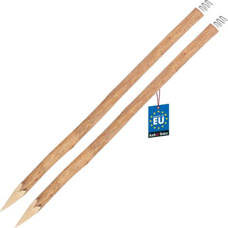KOTARBAU® Lot de 2 Poteau Bois pour Palissade - Poteau de Clôture Ø 9 cm x 150 cm - Poteau en Bois de Noisetier - Poteau de Clôture Ganivelle - Pointu - Naturel - avec Crampons en U (1/4)