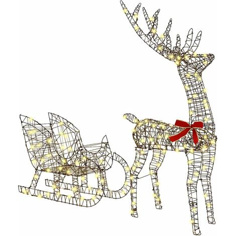 Reindeer Pull Sleigh Warm white 70 x 26 x 129 cm Rattan vidaXL
