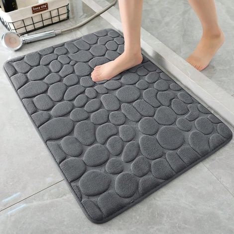 Tapis de bain mousse mémoire 50x80 cm, motif galet absorbant, lavable en machine, antidérapant pour salle de bain (1/5)