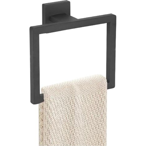 Anneau porte-serviettes - Porte-serviettes en acier inoxydable épais SUS 304, porte-serviettes de salle de bain, porte-serviettes carré au design moderne, barre porte-serviettes élégante - noir mat