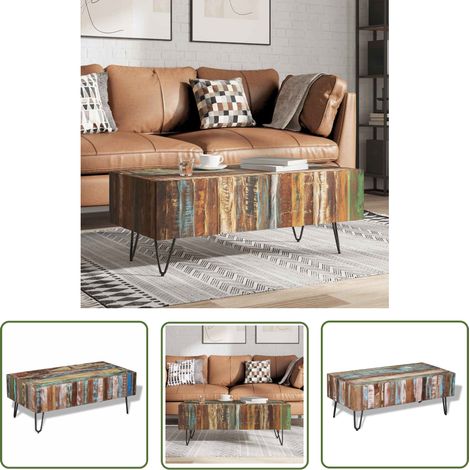The Living Store Table basse Bois massif de récupération 100x50x38 cm - Table Basse - Table D'appoint - Meuble Vintage - Décoration Intérieure - Bois Recyclé (1/5)