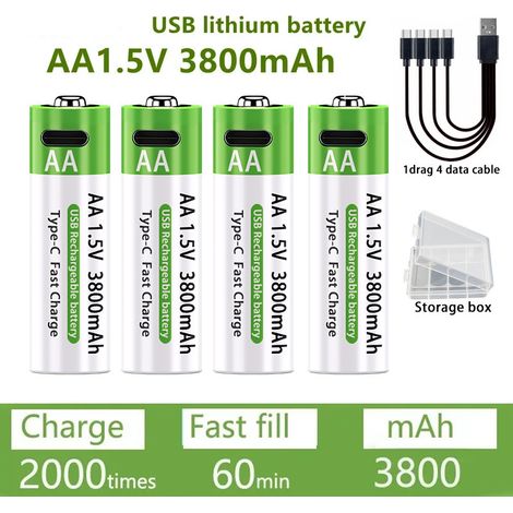 AA/AAA 3800mAh Lithium-Hochleistungsakku, 1,5V Konstantspannungs-Schnellladung, wiederaufladbarer Typ-C-Akku. (1/4)