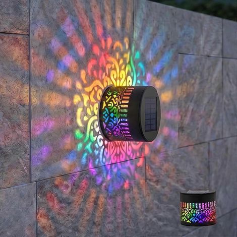 Lampe solaire décorative mandala, 7 couleurs changeantes, IP65, fixation murale ou au sol, recharge solaire automatique, multicolore (1/5)