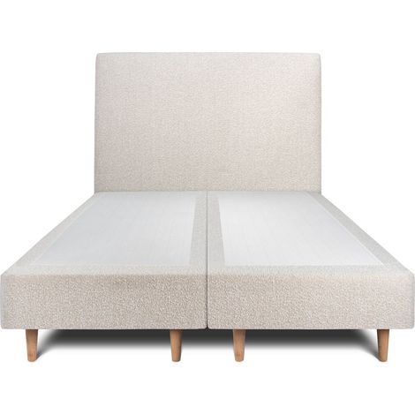 Lit 180x200cm avec tête de lit tapissier bouclette et double sommier tapissier beige - Hauteur totale : 35cm (1/5)
