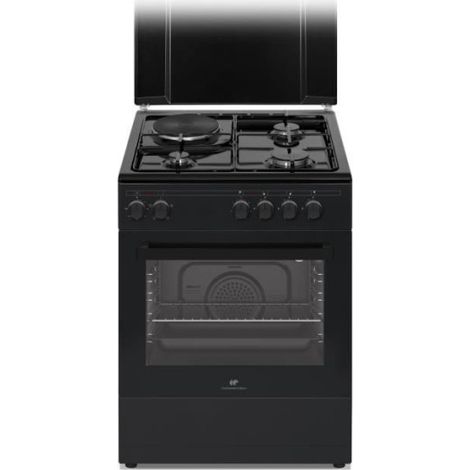 Cuisiniere mixte CONTINENTAL EDISON CECM60FCB - 3 feux gaz + 1 électrique - L59,8 x P61 xH83 cm - Noir (1/5)