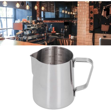 Mug à bec pointu en acier inoxydable pour latte art, pichet à latte art, tasse à lait élégante, tasse à café, 350 ml, acier inoxydable, couleur d'origine, graduation intérieure (1/5)