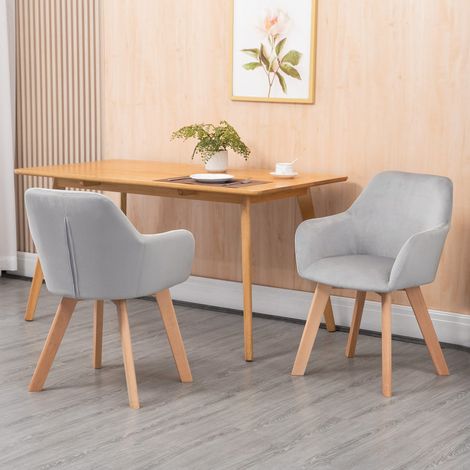 Lot de 2 chaises de salle à manger avec accoudoirs, dossier en velours rembourré et pieds en bois (1/5)