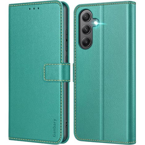 Coque portefeuille cuir bleu vert pour Samsung Galaxy A35 5G avec fentes cartes et support (1/5)
