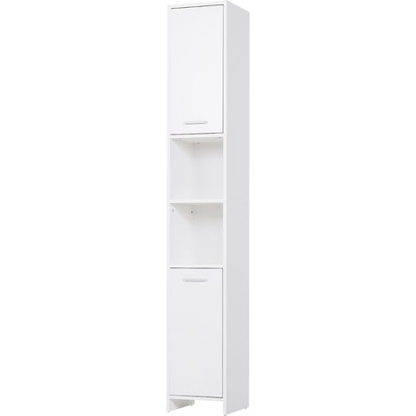 Bathroom Floor Storage Cabinet Slim Tallboy w/ Door Cupboard & Shelves  Living Room, Bedroom, Hallway White (1/5)