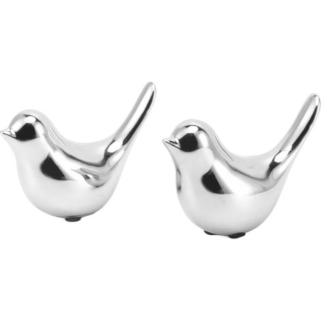 Lot de 2 figurines d'oiseaux décoratives en céramique plaquée argent, style nordique moderne et abstrait, pour la maison, le bureau ou tout autre cadeau. (1/5)