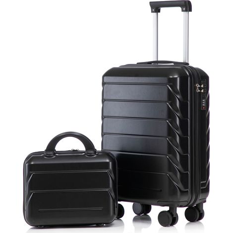 Valises à roulettes ABS 14"/19" Noir avec serrure combinaison et trousse toilette 14" Lot de 2