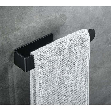 Towel ring and towel holder, towel rack, self-adhesive towel bar for bathroom, stainless steel (small, black) (1/4)