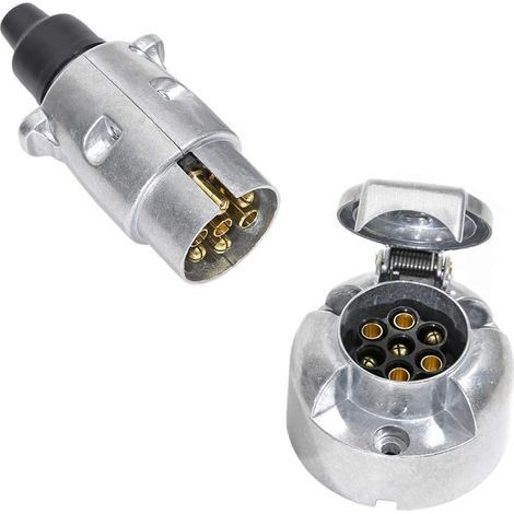 Prise Remorque 7 Broches Male Et Prise Remorque 7 Broches Femelle,12V Étanche Métal Prise pour Remorque 7 Broches Prise Attelage, Prise Remorque Convient Camion RV Voiture(Alliage d'aluminium) (1/5)
