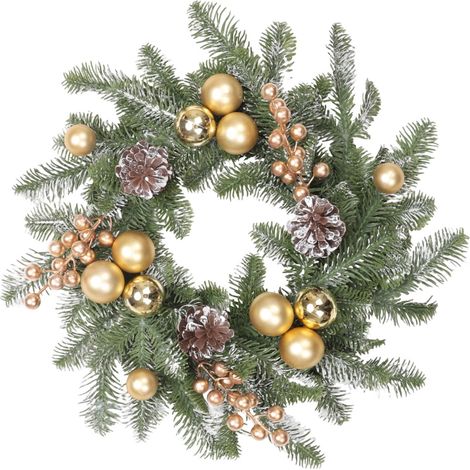 Guirlande De Noël - 40 Cm - Pommes De Pin Fausses - Baies Rouges - Boules Dorées - Pour Porte D'Entrée Mur Fenêtre Balcon Intérieur Extérieur - 1 Pièce (1/5)
