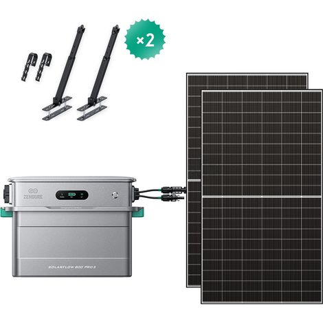Zendure SolarFlow 800 Pro 2 – Balkonkraftwerk mit Speicher, 2640W Solar-Eingang, 1000W AC-Laden, 800W Ausgang, KI-Energiemanagement, mit 2x500W Solarpanel, Solarmodul-Wandhalterung