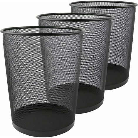 Ulisem 3er-Set Papierkorb, 12 l Metallgeflecht, Schreibtisch-Mülleimer, kleiner Mülleimer, Schlafzimmer, Küche, Büro, Badezimmer, 26,5 x 23,5 x 18,8 cm, Schwarz (1/5)