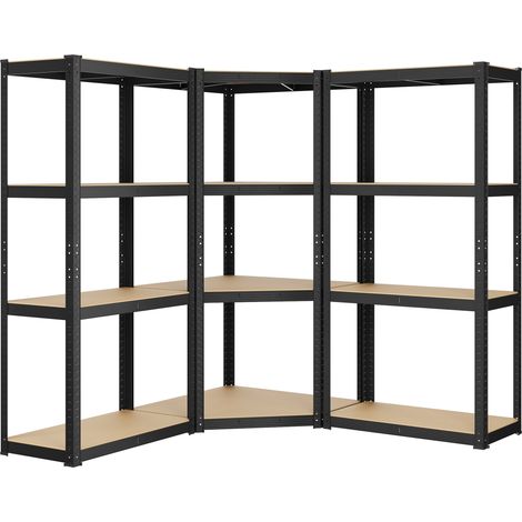 Ensemble d’Étagères d’Angle à 4 Niveaux, Étagères de Rangement en Acier, Charge Lourde, Garage, Entrepôt, Capacité de Charge 1500 kg, Noir d'Encre et Beige Naturel (1/5)