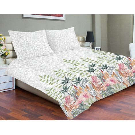 Juego de ropa de cama de satén de 160x200 cm, exclusivo, con 50 flores y estampado gris. (1/2)
