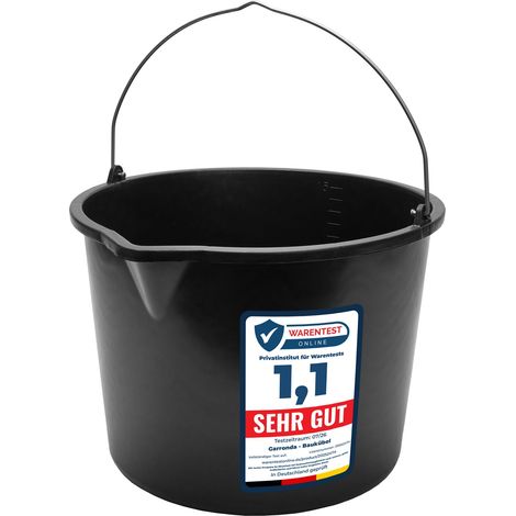 Garronda Baueimer 15 L mit Ausguss – robuster Mörteleimer aus recyceltem Kunststoff mit Metallhenkel, stabiler Putzeimer und Maurerkübel für Baustelle, Garten und Haushalt GD-0168