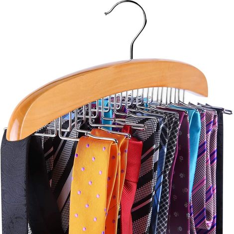 Porte-cravates et ceintures pour armoire, organisateur suspendu en bois pour cravates et ceintures, crochet métallique rotatif à 360° (marron, lot de 2) (1/5)