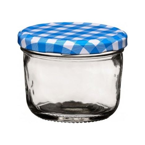 Premier Housewares Clear Glass Jar with Blue Gingham Lid - 150ml (1/3)