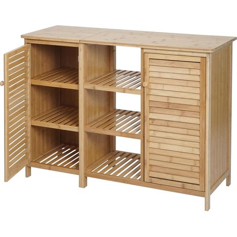 HHG – Armoire de salle de bain en bambou 75x99x33cm – 2 portes avec fermeture magnétique – Espace de rangement pour serviettes et accessoires (1/5)