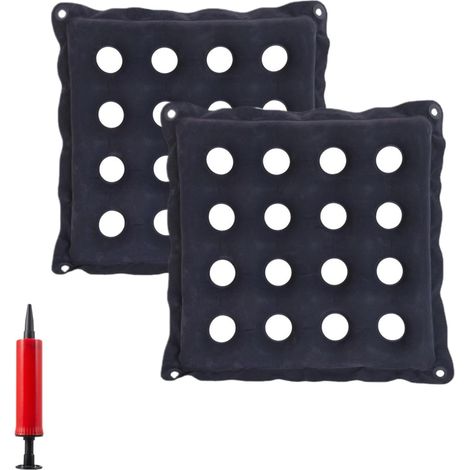 Lot de 2 coussins gonflables gaufrés avec pompe, 45 cm, beige, avec 16 trous d'air pour soulager la pression, adaptés aux fauteuils roulants, chaises de bureau, sièges auto et voyages (bleu marine) (1/5)