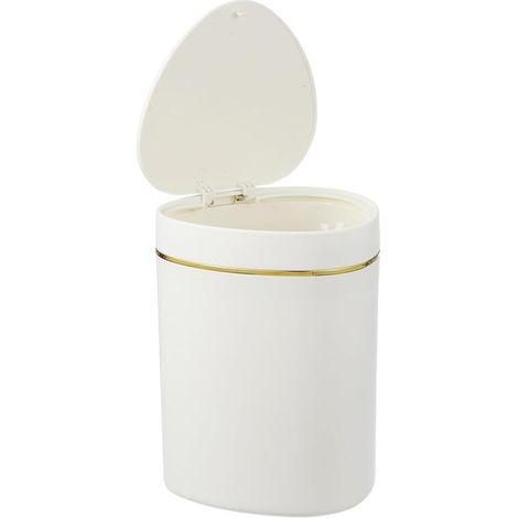 Mini-Abfalleimer mit Deckel (Druckknopf), 1,5 Liter, geeignet für Büros, Badezimmer, Küchen, Wohnzimmer und Schlafzimmer, weiß. (1/5)