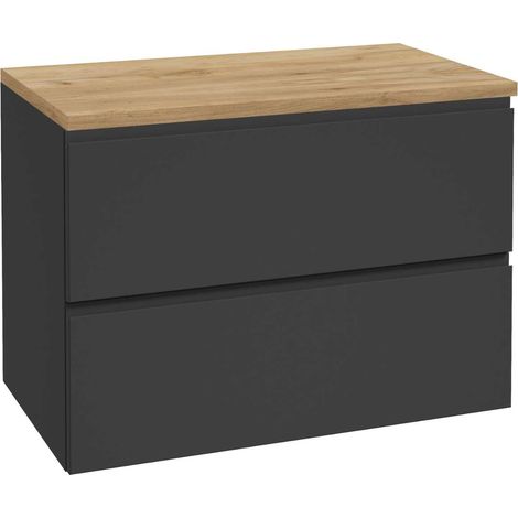 kielle Oudee - Waschtischunterschrank einschließlich Waschtischplatte 80x55x46 cm, schwarz matt/Eiche Gold 50002S824