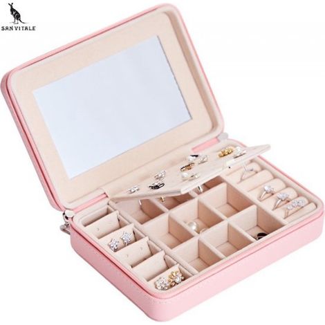 ® - Coffret à bijoux de luxe 2.0 - Coffret à bijoux fantaisie - Boîte à bijoux - Bagues/Boucles d'oreilles/Collier/Montre - Femme/Fille - Grand format voyage - Rose (1/5)