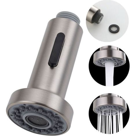 Cabezal rociador de repuesto de 2 modos para grifo de cocina, para grifo mezclador retráctil, G1/2", cepillado - Crezuo (1/4)