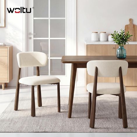 WOLTU Juego de 2 sillas de comedor de tela de chenilla – Sillas de cocina modernas con patas efecto madera para salón, color crema (1/5)
